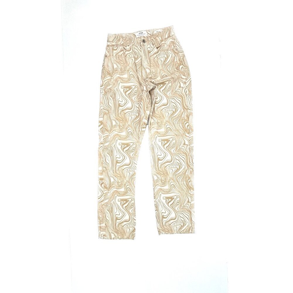 Cotton On Straight Leg Women's Size 4 Long Beige White Swirls Denim Jeans